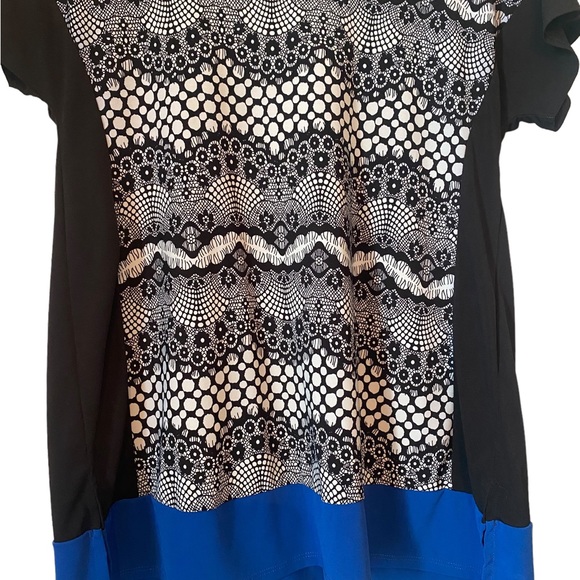 Vintage Suzie Black and White with Blue Short Sleeved Top - Picture 3 of 11